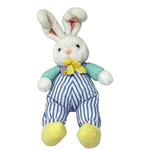 Hallmark Hugsley Bunny Rabbit Plush Blue Stripe Overalls 18 In Easter Spring Toy